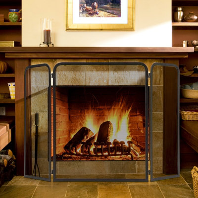 Costway 3-Panel Fireplace Screen Foldable Metal Mesh Fire Spark Guard Fireplace Cover - 4