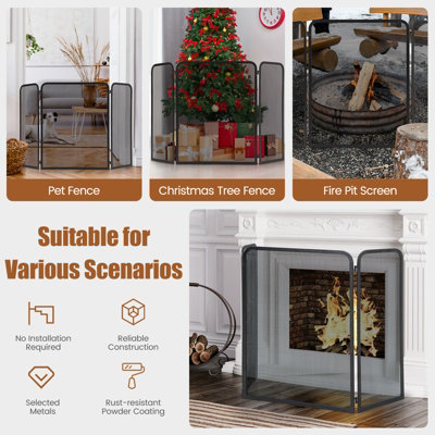 Costway 3-Panel Fireplace Screen Foldable Metal Mesh Fire Spark Guard Fireplace Cover - 6