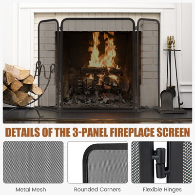 Costway 3-Panel Fireplace Screen Foldable Metal Mesh Fire Spark Guard Fireplace Cover - 7