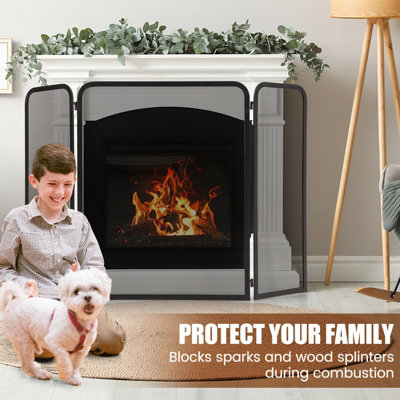 Costway 3-Panel Fireplace Screen Foldable Metal Mesh Fire Spark Guard Fireplace Cover - 8