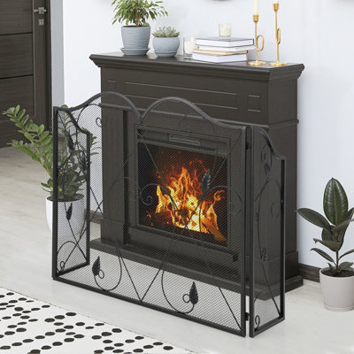 Costway 3-Panel Fireplace Screen Foldable Metal Mesh Fire Spark Guard Freestanding Safe