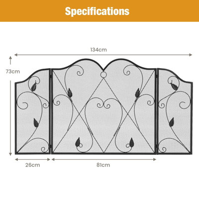 Costway 3-Panel Fireplace Screen Foldable Metal Mesh Fire Spark Guard Freestanding Safe - 3