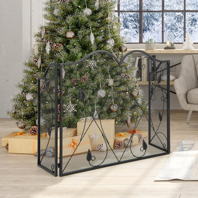 Costway 3-Panel Fireplace Screen Foldable Metal Mesh Fire Spark Guard Freestanding Safe - 4