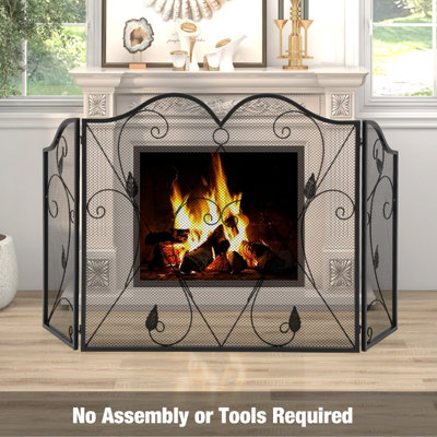 Costway 3-Panel Fireplace Screen Foldable Metal Mesh Fire Spark Guard Freestanding Safe - 5