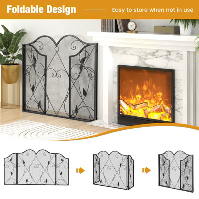 Costway 3-Panel Fireplace Screen Foldable Metal Mesh Fire Spark Guard Freestanding Safe - 7