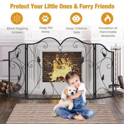 Costway 3-Panel Fireplace Screen Foldable Metal Mesh Fire Spark Guard Freestanding Safe - 8