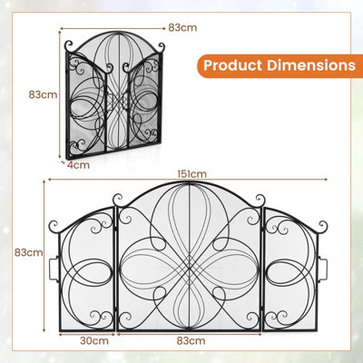 Costway 3-Panel Fireplace Screen Foldable Spark Guard Metal Mesh Fire Freestanding Safe