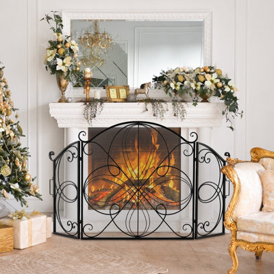 Costway 3-Panel Fireplace Screen Foldable Spark Guard Metal Mesh Fire Freestanding Safe - 3