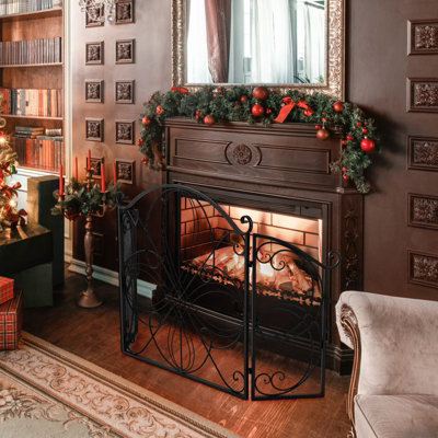 Costway 3-Panel Fireplace Screen Foldable Spark Guard Metal Mesh Fire Freestanding Safe - 5