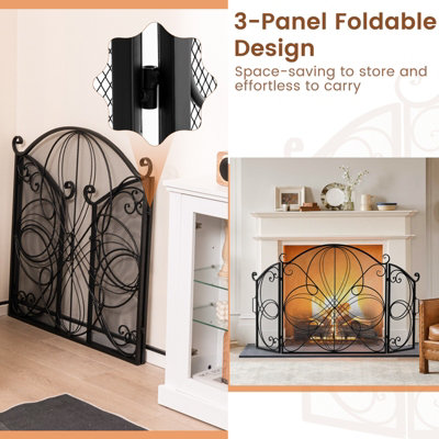 Costway 3-Panel Fireplace Screen Foldable Spark Guard Metal Mesh Fire Freestanding Safe - 8