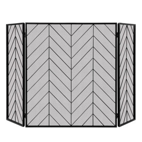 Costway 3-Panel Fireplace Screen Foldable Wrought Metal Iron Mesh Fire Spark Guard
