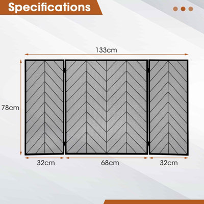 Costway 3-Panel Fireplace Screen Foldable Wrought Metal Iron Mesh Fire Spark Guard