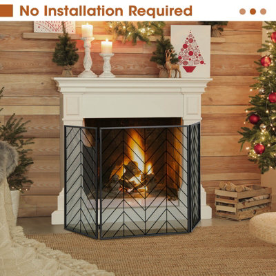 Costway 3-Panel Fireplace Screen Foldable Wrought Metal Iron Mesh Fire Spark Guard - 5