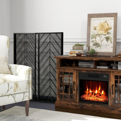 Costway 3-Panel Fireplace Screen Foldable Wrought Metal Iron Mesh Fire Spark Guard - 6