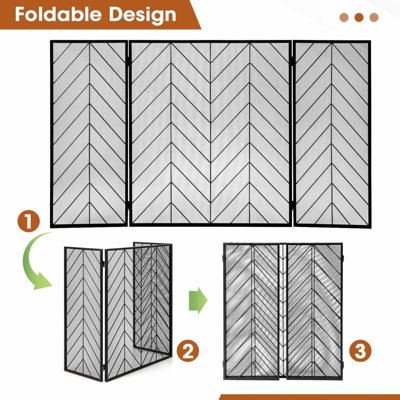 Costway 3-Panel Fireplace Screen Foldable Wrought Metal Iron Mesh Fire Spark Guard - 7