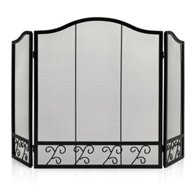 Costway 3-Panel Fireplace Screen Folding Decorative Spark Guard Freestanding Safe Fence