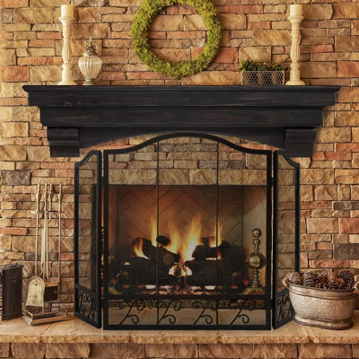 Costway 3-Panel Fireplace Screen Folding Decorative Spark Guard Freestanding Safe Fence - 3