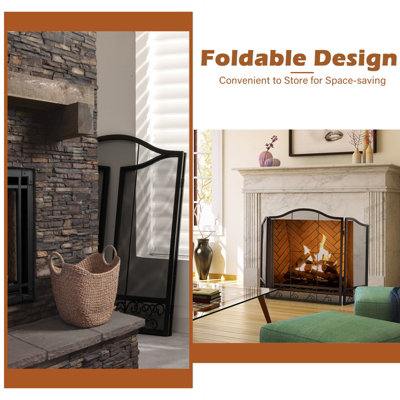 Costway 3-Panel Fireplace Screen Folding Decorative Spark Guard Freestanding Safe Fence - 7