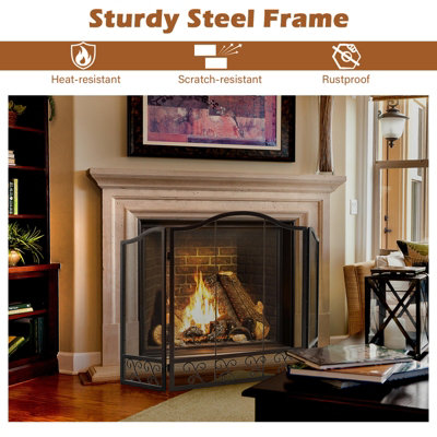 Costway 3-Panel Fireplace Screen Folding Decorative Spark Guard Freestanding Safe Fence - 8