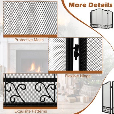Costway 3-Panel Fireplace Screen Folding Decorative Spark Guard Freestanding Safe Fence - 9