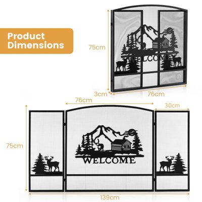 Costway 3-Panel Fireplace Screen Folding Spark Guard - 3