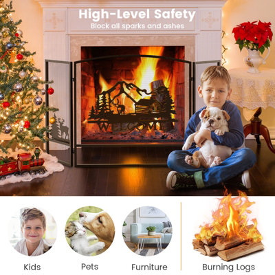 Costway 3-Panel Fireplace Screen Folding Spark Guard - 6