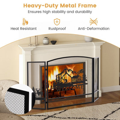 Costway 3-Panel Fireplace Screen Folding Spark Guard - 7