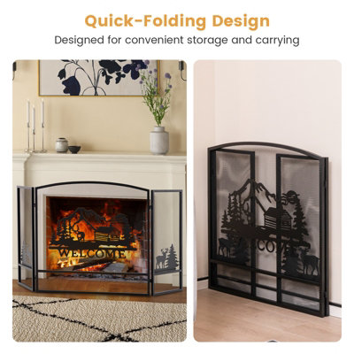 Costway 3-Panel Fireplace Screen Folding Spark Guard - 8