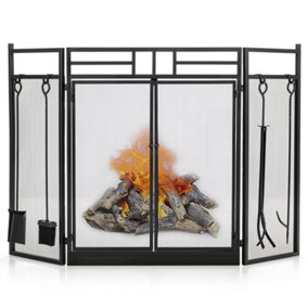 Costway 3-Panel Fireplace Screen w/Fireplace Tool Set Spark Guard Freestanding