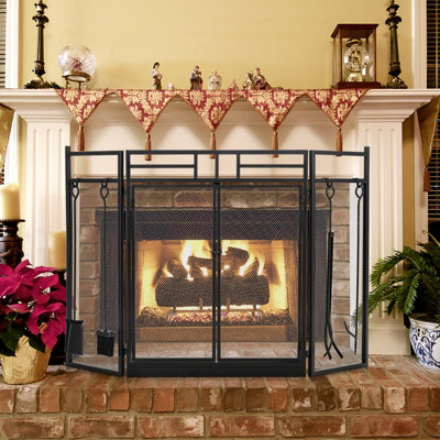Costway 3-Panel Fireplace Screen w/Fireplace Tool Set Spark Guard Freestanding - 3