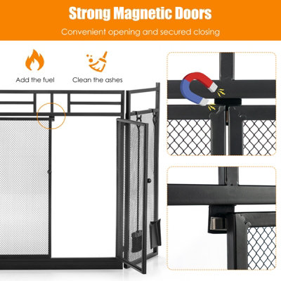 Costway 3-Panel Fireplace Screen w/Fireplace Tool Set Spark Guard Freestanding - 6