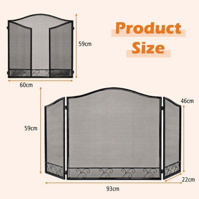 Costway 3 Panel Folding Fireplace Screen Metal Protective Mesh Fire Spark Fireguards