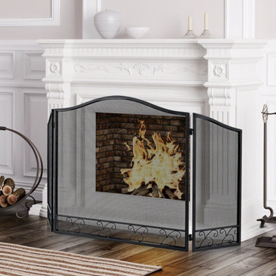 Costway 3 Panel Folding Fireplace Screen Metal Protective Mesh Fire Spark Fireguards - 4
