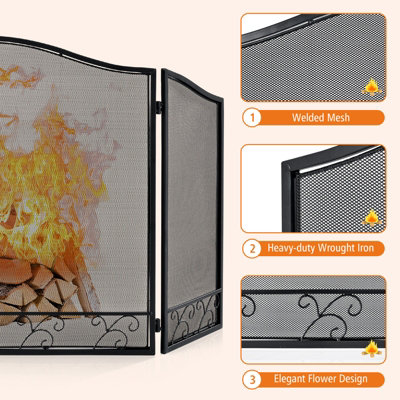 Costway 3 Panel Folding Fireplace Screen Metal Protective Mesh Fire Spark Fireguards - 7