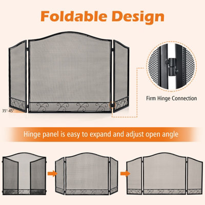 Costway 3 Panel Folding Fireplace Screen Metal Protective Mesh Fire Spark Fireguards - 9