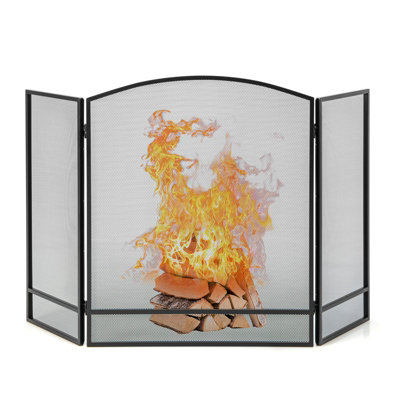 Costway 3 Panel Folding Fireplace Screen Wrought Iron Furnace Protector Fire Spark Guard