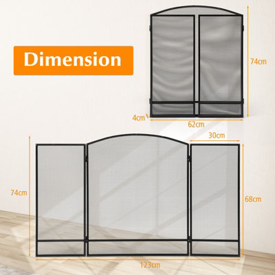 Costway 3 Panel Folding Fireplace Screen Wrought Iron Furnace Protector Fire Spark Guard