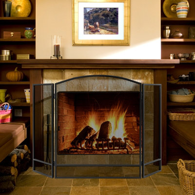 Costway 3 Panel Folding Fireplace Screen Wrought Iron Furnace Protector Fire Spark Guard - 4