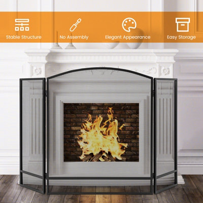 Costway 3 Panel Folding Fireplace Screen Wrought Iron Furnace Protector Fire Spark Guard - 5