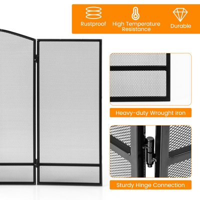 Costway 3 Panel Folding Fireplace Screen Wrought Iron Furnace Protector Fire Spark Guard - 9