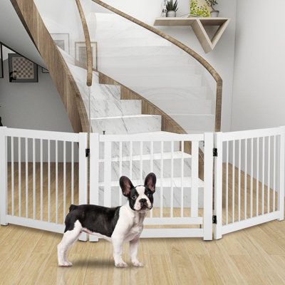 Costway 3 Panel Folding Pet Gate Pen 207 x61CM Pine Wood Freestanding for Doorways Stairs Dog Puppy DIY at B Q