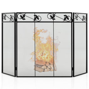 Costway 3-Panel Heat-Resistant Metal Mesh Fireplace Screen Folding Fire Spark Guard