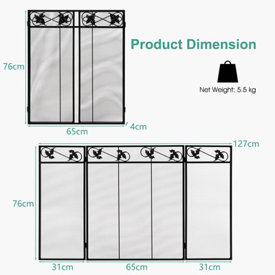 Costway 3-Panel Heat-Resistant Metal Mesh Fireplace Screen Folding Fire Spark Guard