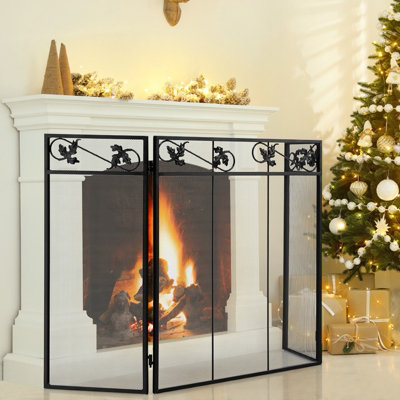Costway 3-Panel Heat-Resistant Metal Mesh Fireplace Screen Folding Fire Spark Guard - 4
