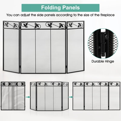 Costway 3-Panel Heat-Resistant Metal Mesh Fireplace Screen Folding Fire Spark Guard - 7