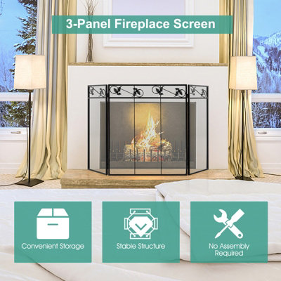 Costway 3-Panel Heat-Resistant Metal Mesh Fireplace Screen Folding Fire ...