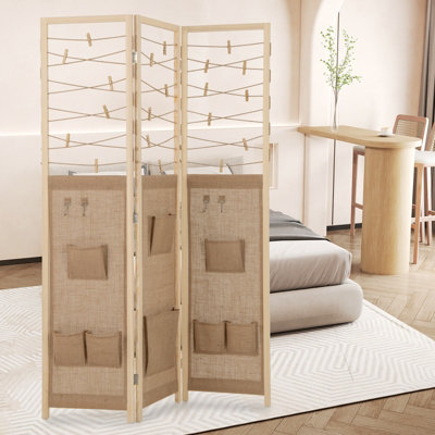 COSTWAY 3-Panel Room Divider Folding Display Stand w/8 Storage Pockets ...