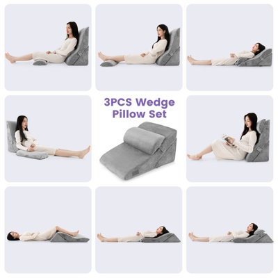Costway 3 PCS Bed Wedge Pillow Post Surgery Set Ergonomic Incline Pillow For Sleeping - 7