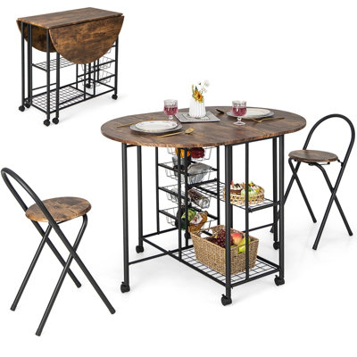 Costway 3 PCS Folding Dining Table & Chair Set Drop Leaf Table w ...