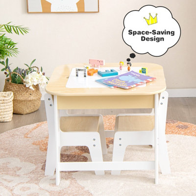 Costway 3 Pcs Kids Table and Chair Set Toddler Activity Writing Double-sized Tabletop - 4